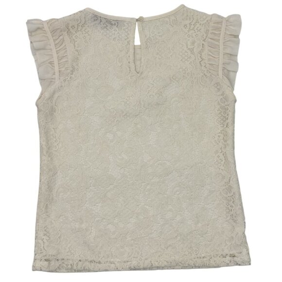Girls Cream Lace Ruffle Sleeve Top By Loft - Picture 2 of 8